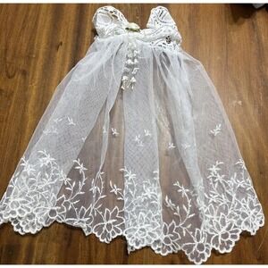 Vintage Baby Veil Baptism Christening Communion Small Child White Lace Comb Bow